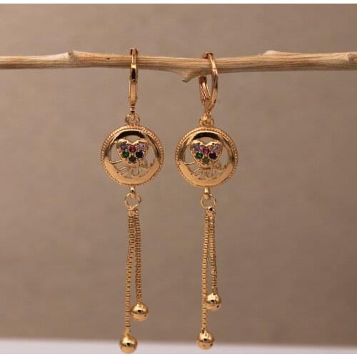 Trendy Dangle Drop Earrings Gold Plated Round Earring For Women Fashion Jewelry Accessories Wedding Party Anniversary Gift