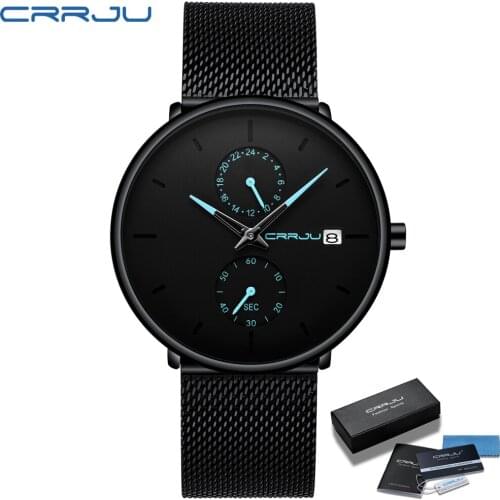 CRRJU Top Luxury Brand Mens Analog Quartz 24 Hour Date Watches Man 3ATM Waterproof Clock Men Sport Full Steel Wrist Watch