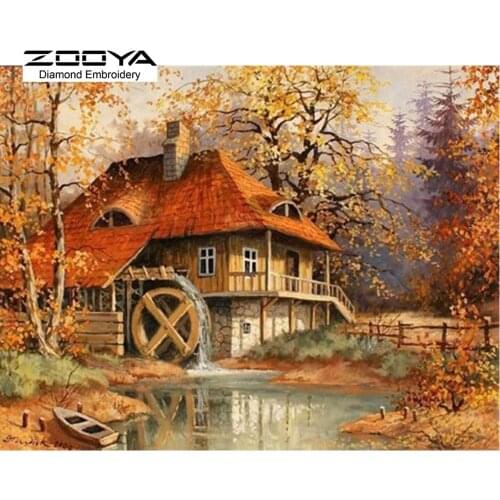 NEW 3D DIY Diamond Painting Cross Stitch Forest Hut Scenic Crystal Needlework Diamond Embroidery Full Diamond Decorative BJ435