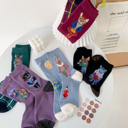 NEW socks women cotton Korean Designer Cute cat Socks Female AB Mid-Calf Squirrel Rabbit Personality funny novelty socks