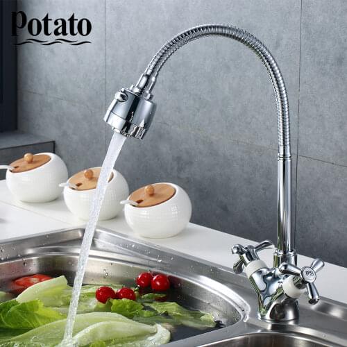 Potato Kichen Faucet New Arrival Dual Holder Single Hole Mixer Hot And Cold Water Flexible Zinc Alloy For Kitchen p5852