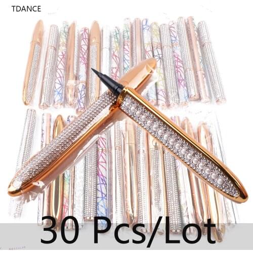 TDANCE 30Pcs Eye Liner Pencil Magic Self-Adhesive for False Eyelashes Glue-Free Magnetic Waterproof No Blooming Eyeliner Pen