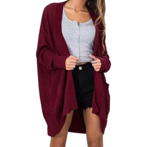Casual Solid Long Knitted Cardigan Women Pocket Long Sleeve Loose Opened Sweater Female Thick Knitting Outwear