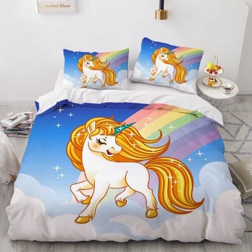 Unicorn Cartoon Luxury 3D Bedding Sets Comforter Quilt Cover Duvet Set Single King Queen Double Single Design Custom Bedclothes