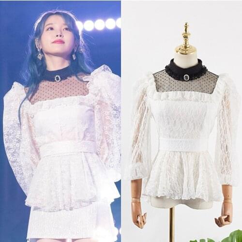 Kpop Korean Celebrity Fashion Long Sleeve Lace Solid Shirt Office Women Slim Patchwork Pullover Sexy perspective Blouse And Tops