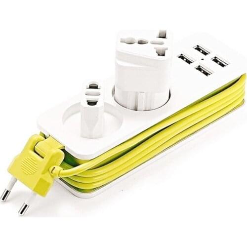 EU Plug Power Strip 4 USB Port 2 Charger Socket Multiple Portable Travel Plug Adapter For Smartphones Tablets