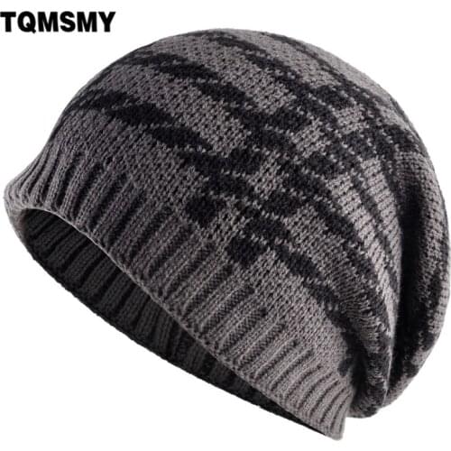 TQMSMY Knitted Plaid Beanies Hat Mens Solid Color Kniting Bonnet Gorras Men Winter Warm SKullies Beanies Add Velvet Hats E70