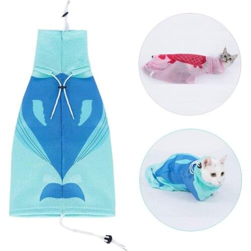 Cute Cat Grooming Bag, Soft Mesh Bath Bag with Adjustable Drawstring, Multiuse Breathable Anti-Bite/Scratch Cat Restraint Bag