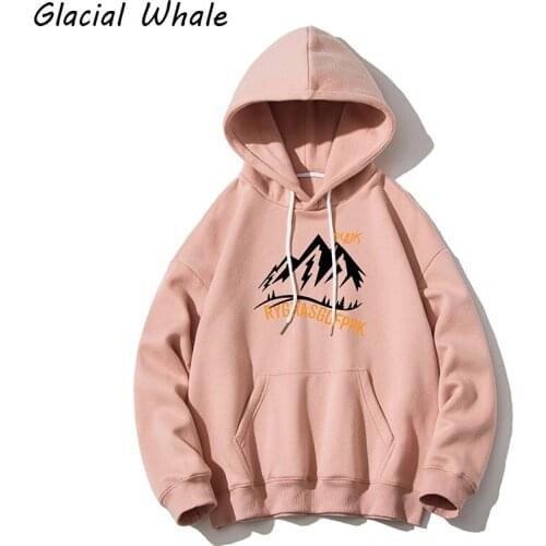 GlacialWhale Snow mountain Mens Hoodies Men Autumn Sweatshirt Japanese Streetwear Harajuku Oversized Pink Hoodie Men Sweatshirts