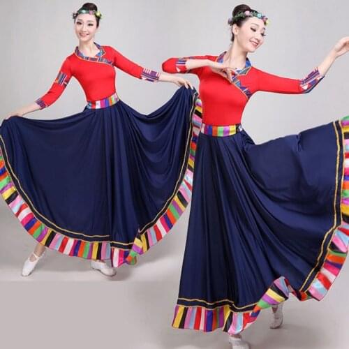 Chinese Traditional Costume Stage Dance Wear Folk Costumes Performance Festival Tibetan Outfit Long Skirts for Women Dancing