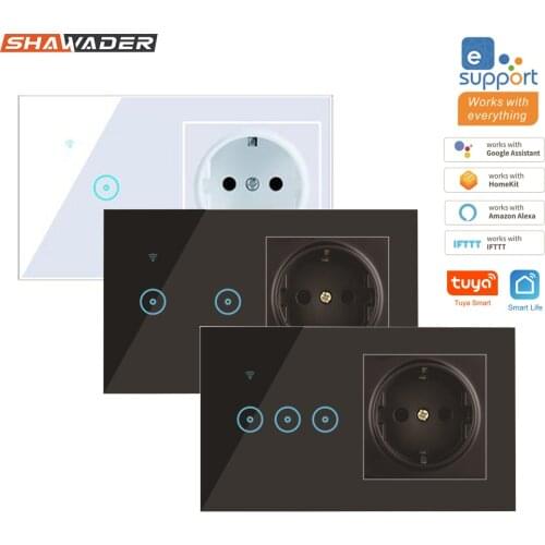 Wifi Tuya Smart Light Wall Switch Sockets Crystal Glass Touch Panel EU Electric Plug Outlet Wireless Remote Alexa Google Home