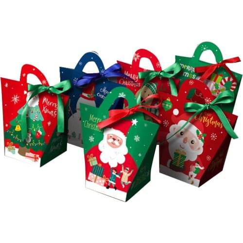 20pcs/lot Santa Deer Candy Pillow Box Ribbon Bow Present Carton Pouch Kraft box Gift DIY Boxes Christmas New Year Party Supply