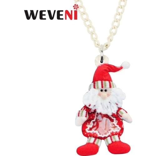 WEVENI Acrylic Christmas Anime Sweet Santa Claus Necklace Pendant Chain Festival Decorations Jewelry For Lady Girl Teen Gift2019