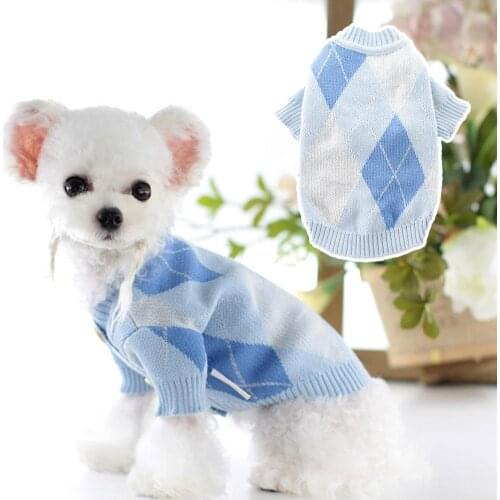Winter Pet Sweater Rhombus Plaid Pattern Dress-up Two-leg Pet Knitted Cardigan Outfit Dogs Cats Supplies