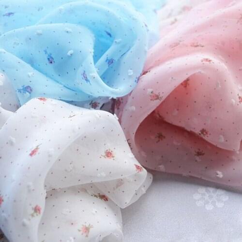 1M/lot Rural style floral applique design chiffon fabric,rose pattern polka dot georgette fabric for garment dress (ss-4535)