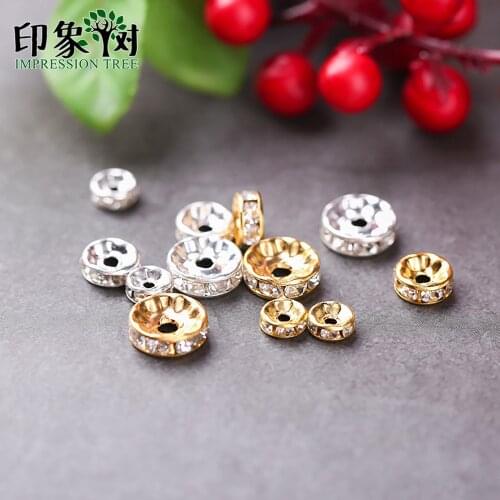 100Pcs Rondelles AAAA Crystal Copper Wheels Spacer Beads Loose Gold Silver Plated Rhinestone Beads DIY Jewelry Components Making
