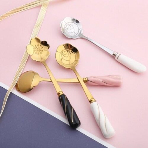 12/17cm Mini Sakura Rose flower Spoons Stainless Steel Coffee Tea Dessert Drink Mixing Milkshake Spoon Tableware Kitchen Supply