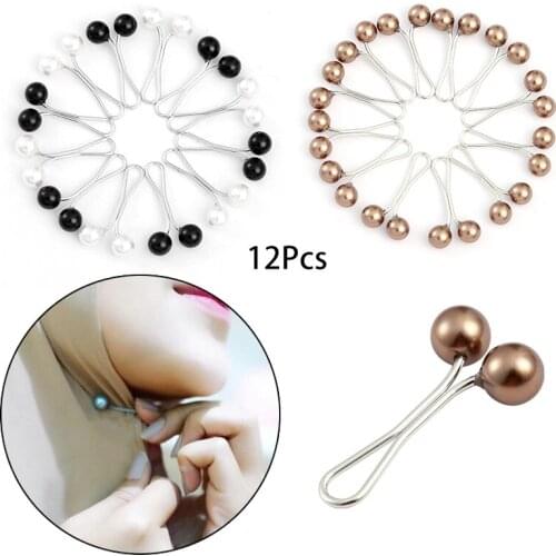 12pcs/lot Headscarf Shawl Scarf Lady Muslim Fixed Anti Slip Brooch Pin Scarf Hijab Clips Pearl Stylish Brooch for Women Jewelry