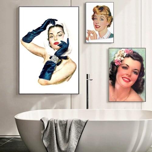 1950s Beautiful Women Vintage Posters Prints Bathroom Decor Ladies Antique Photo Retro Wall Art Canvas Painting Bedroom Decor