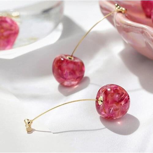 2021 Summer Cute Fruit Earrings Japan Chic Cherry Dry Flower Long Dangle Drop Earring Party Jewelry Gifts
