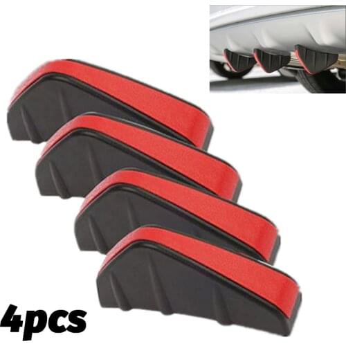 4pcs Car Rear Bumper Diffuser Shark Fin Spoiler Lip Wing Splitter Protector Universal Black and Red