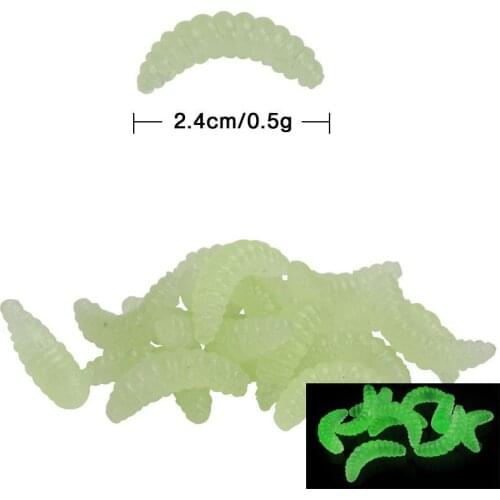 50PCS 2.4cm 0.5g Promotion Soft Bait Maggot Grub Soft Fishing Lure Hooks Smell Worms Glow Shrimps Fish Lures Soft 5 Colors