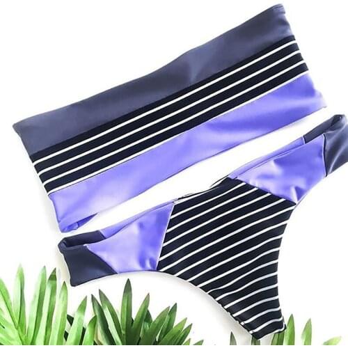 BANDEA Women Bikini Set Sexy Bandeau Swimwear Swimsuit Retro Patchwork Biquini Seamless Bathing Suit Striped Thong Bodysuit