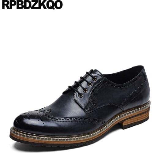 Black Dress European British Style Genuine Leather Italian Real Men Handmade Shoes Oxfords Cow Wingtip Brogue Prom High Quality