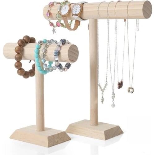 Wood T Bracelet Holder Jewelry Necklace Bangle Stand Organizer Display Storage Case Organization Show Shop Home Decor Women Gift