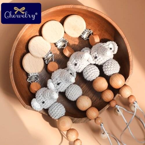 Baby Wooden Pacfier Chain Elephant Crochet Beads Handmade Pacifier Clips Holder Baby Teether Teething Chain Baby Gifts