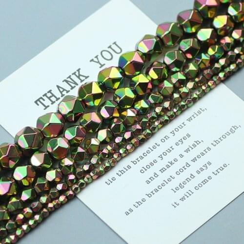 Faceted NEW Green Colorful Round Hematite Beads 3 4 6 8 10mm Charms Spacer Loose Beads For DIY Jewelry Making Bracelet Findings