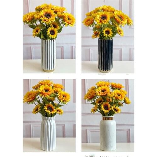 10pcs Artificial 3Heads Sunflower Fake Flower Simulation Flower Plant Bonsai Wedding Decoration INS Wind Home Decoration Flores