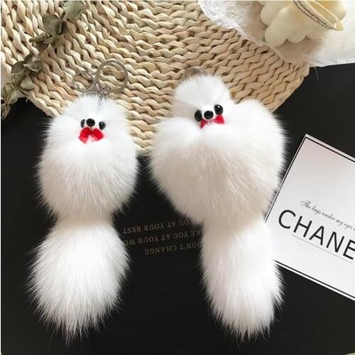 Kawaii Animal Keychains Fluffy Real Fox Fur Fox Doll Keyrings For Gilrs Gift Women Charm Bag Holder Pendant Car Ornaments Chain