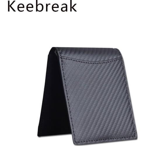 KEEBREAK RFID Carbon fiber genuine leather mens wallet money bag small slim thin leather trifold magic wallet money male purse