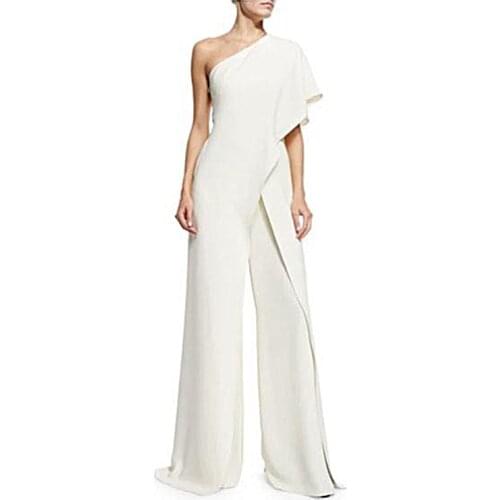 Summer Womens Jumpsuit Solid One Shoulder Loose Straight Pants Ruffle Bodysuit Sexy Sleeveless Elegant Office Lady Playsuits