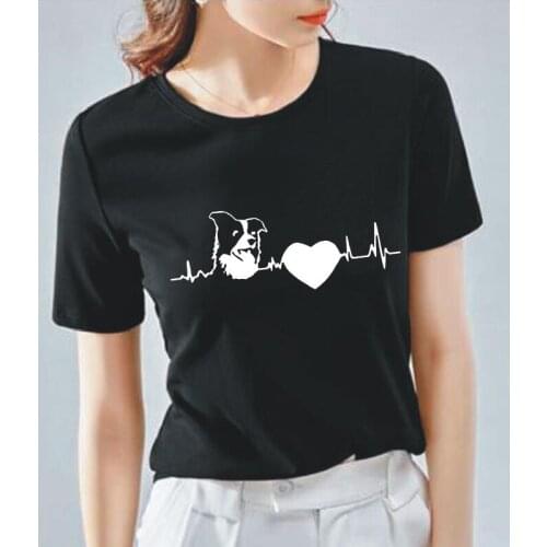 Summer Short Sleeve Tee Shirt Femme Plus Size Border Collie Heartbeat Short Sleeve T Shirt Women Tops Dog Mom Camiseta Mujer