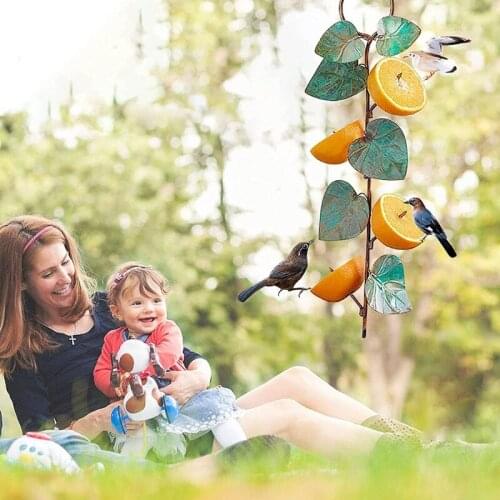 Metal Hummingbird Bird Feeder Suspended Leaf Decorative Garden Art Birdfeeder Hanging for Outdoor Yard Decoration