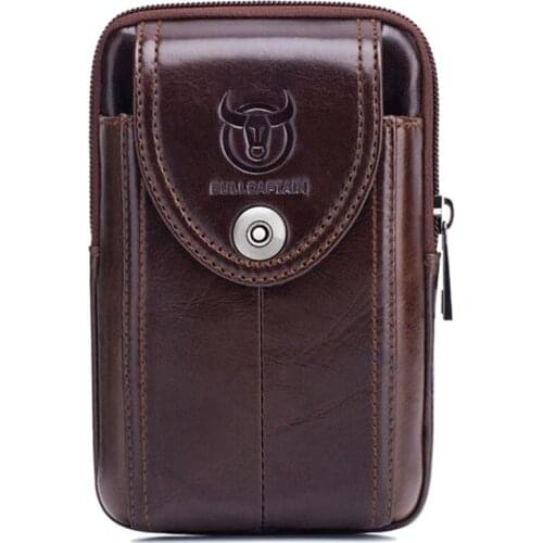 BULLCAPTAIN Mens Leather Belt Waist bag Fanny Pack Molle Small Money Phone Waist Pack Bum Pouch Purse