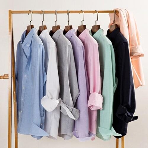 CARANFIER Oxford Mens Casual Long Sleeved Shirt Plaid Striped Spring Slim Fit Male Business Shirt Brand Comfortable Breathable