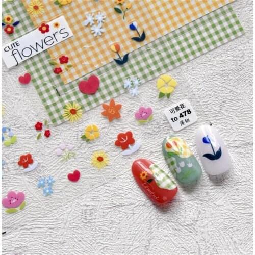 Summer Colorful Flower Nail Art Sticker 5D Cute Dot Self Adhesive Sliders Designs Nail Foils Decals Manicure Decoration