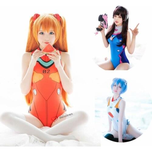 Sexy New Game 2021 Cosplay Costume Dva Asuka Langle Cosplay Spandex Anime Swimsuit One Piece Swimwear Bathing Suit