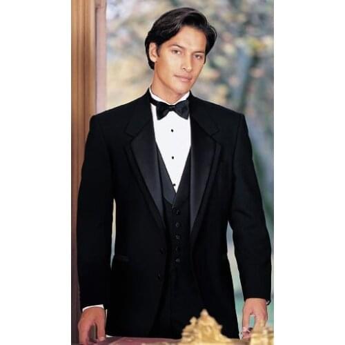 New Design Two Buttons Black Groom Tuxedos Notch Lapel Groomsmen Mens Wedding Prom Suits (Jacket+Pants+Vest+Tie) NO:10