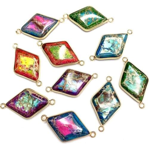 Natural Emperor Aura Stone Connector Two-color Natural Stone Pendant Color Two-hole Pendant DIY Fashion Jewelry Accessories