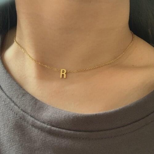 Simple Plated Stainless Steel Alphabet Heart Initial ABC Pendant Charm A-Z Letter Pendant Necklace Women Men Collar Jewelry