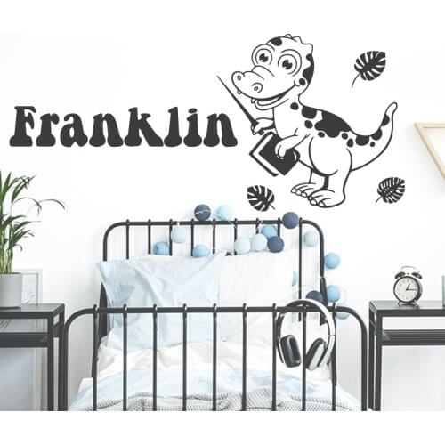 Custom Name Dinosaur Study Wall Sticker Kids Room Personalized Name Book Dino Jurassic Park Animal Wall Decal Bedroom Vinyl Deco