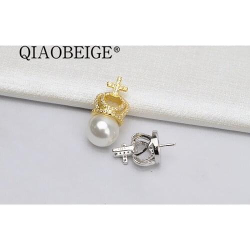 QIAOBEIGE New Arrival 925 silver Crown shaped pearl pendant jewelry wholesale And retail cheap price simple pendant for diy