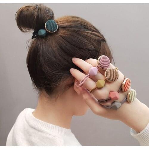 Korean Style Retro Vuntage Round Buttons Hair Band High Elastic Hair Rope Hot Selling Hair Rings Women Gilrs Students Headpiece