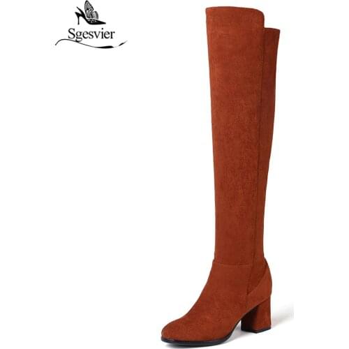 Sgesvier New Women Boots Stretch Over the Knee Boots Thick Heel Thigh High Boots Ladies Long autumn winter warm shoes OX627