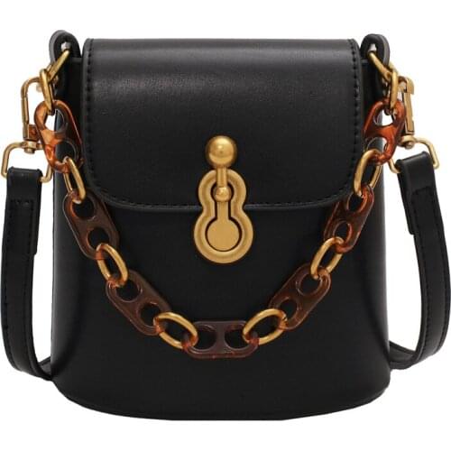 2022 Winter Female Chain Bucket Shoulder Bag Luxury Design Handbags and Purses Fashion Pu Leather Small Crossbody Bags for Women