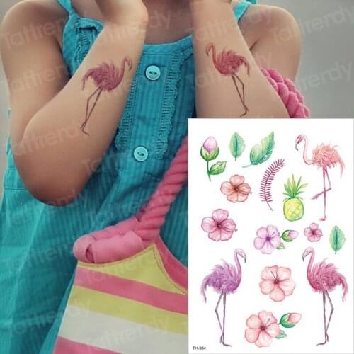 Waterproof tattoo sticker for children kids Flamingo cartoon tattoos watercolor tatoo fake body small tattoos hand girl tatto